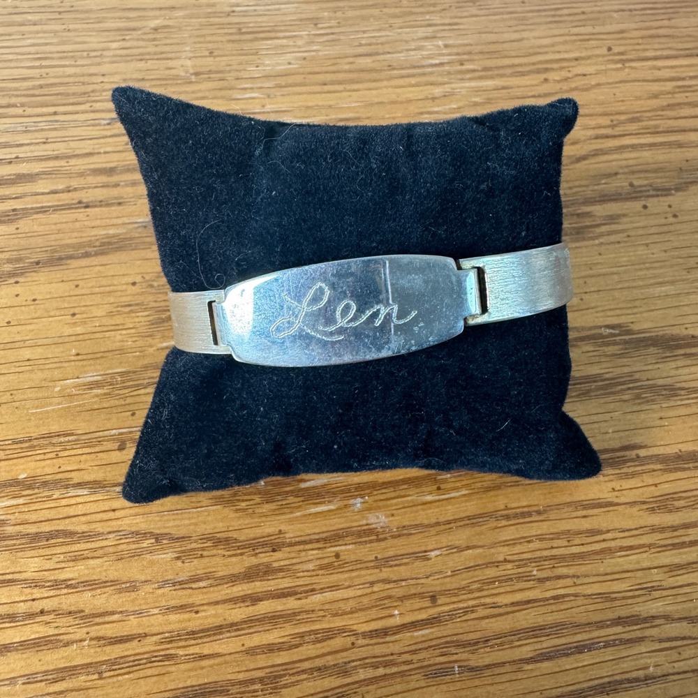Vintage Gold Silver Mixed Tone ID Bracelet Engraved Len‎ Unisex